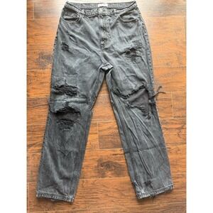We The Free CRVY Distressed Jeans Womens 34 Black High Rise Straight Leg Denim